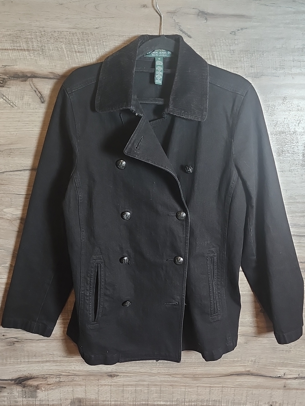 LRL Lauren Ralph Lauren Double Breasted Denim Jacket In Black